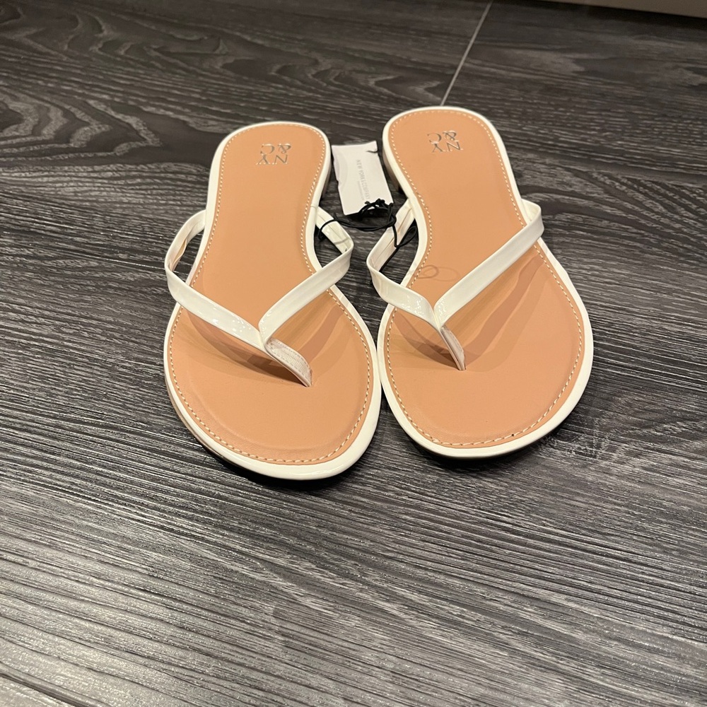 New York & Company Cream Flip-Flop Sandals